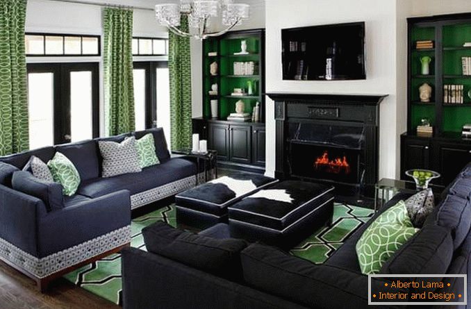 Obývacia izba v tmavozelenej farbe