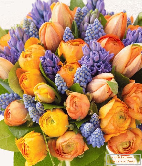 Kytica oranžových a fialových kvetov