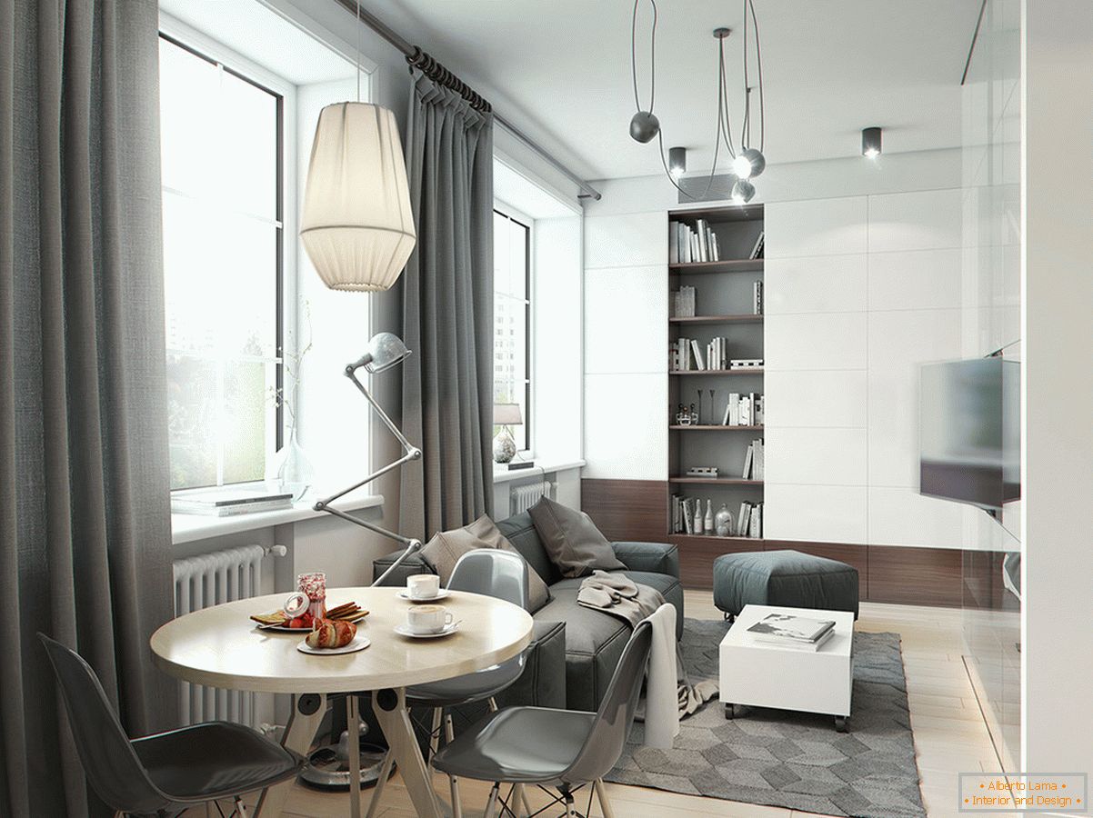 Interiér obývacej izby v šedých tónoch