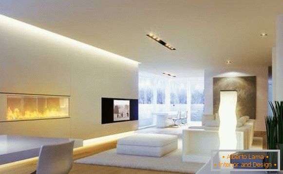 Horizontálne osvetlenie stien v ultramodernej obývačke
