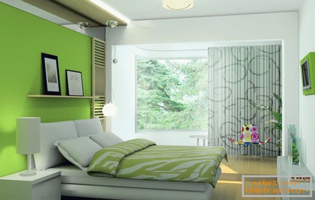 Dekorácia v spálni v svetlej zelenej farbe