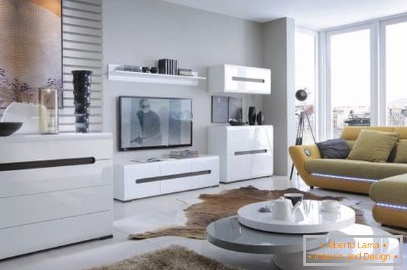 Biela modulárna obývacia izba v modernom štýle