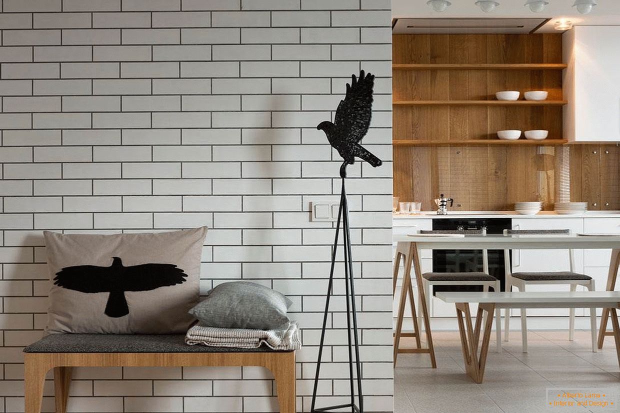 Čierne vtáky v interiéri s bielymi stenami