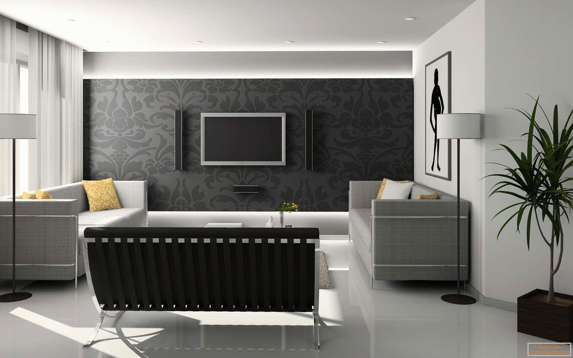 Kombinácia čiernej a bielej farby v interiéri