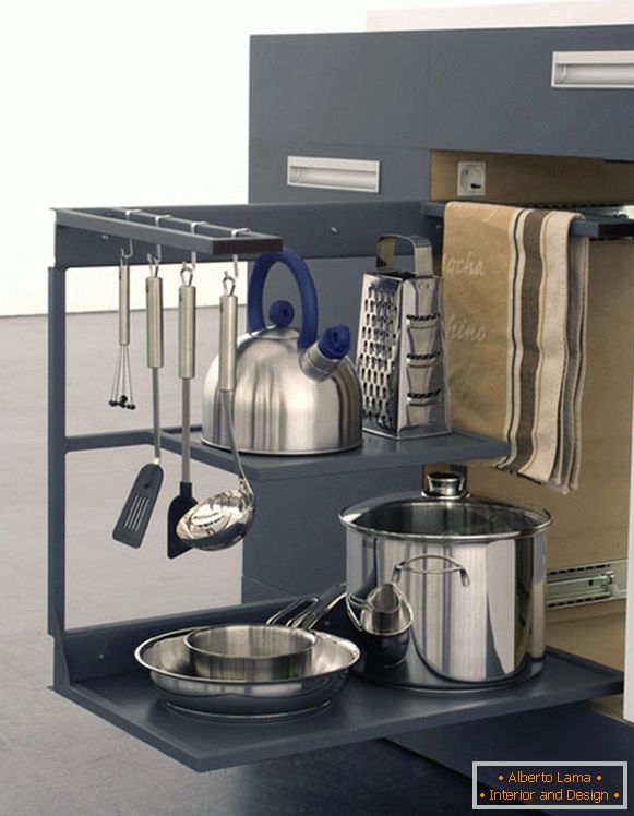 Vertikálny skladovací systém v kuchyni