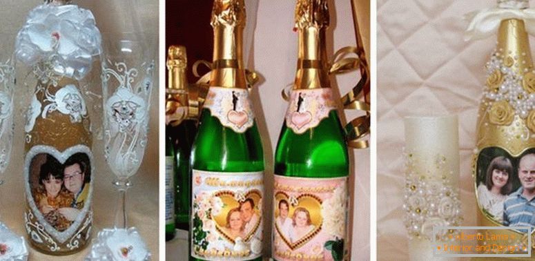 Zdobenie svadobných fliaš s fotografiami