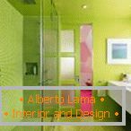 Sklenená sprcha a zelené steny