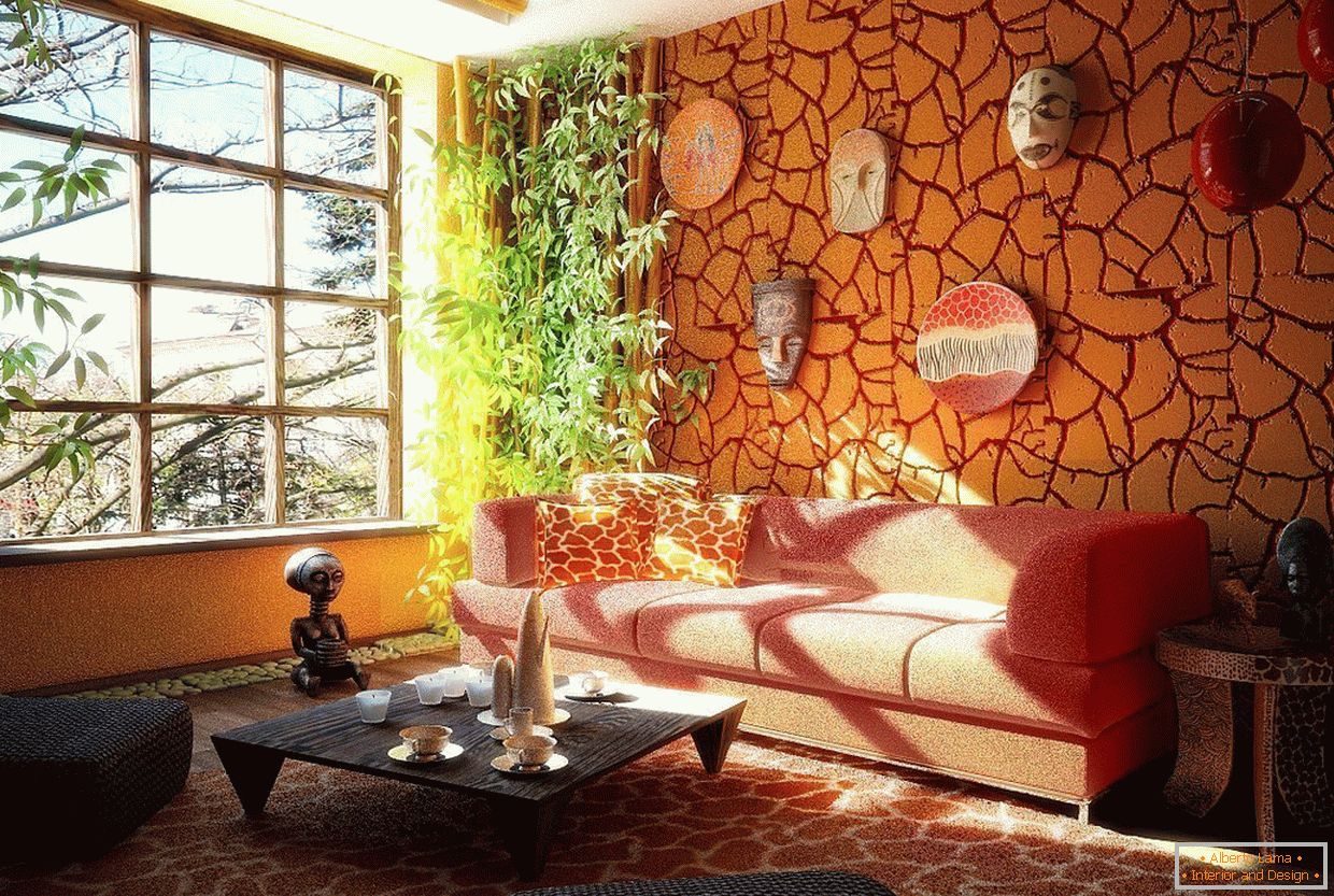 Oranžová dekoratívna omietka в дизайне гостиной