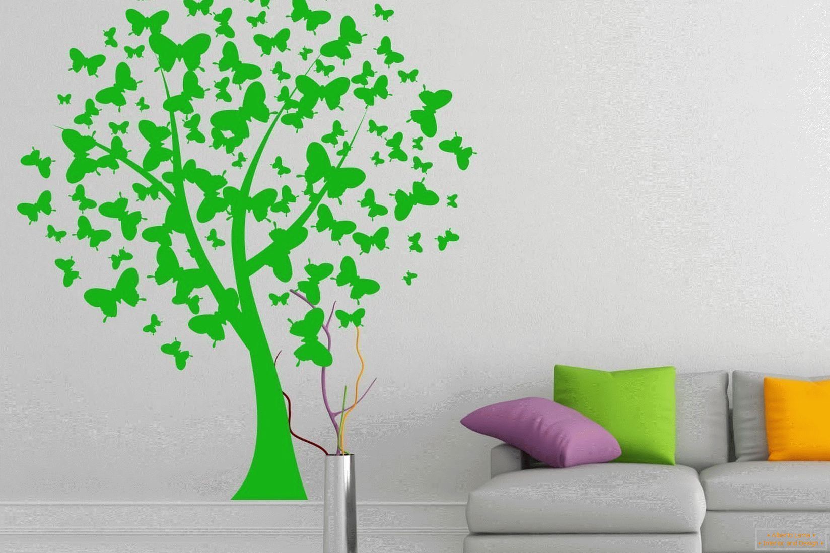 Zelený strom na bielej stene
