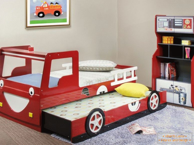 zábavné-cool-detské postele-dizajn-s-červená-drevené-laminát-hasičské-vybavené-posuvné a skladovanie-kabína detské postele domova dekor cieľ-domáce-dekor-rustikálne-yosemit-dekorácie-dekorácie -outlet-and-fetco