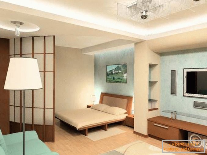 Návrh 1-izbového bytu v Chruščov - foto izby s posteľou