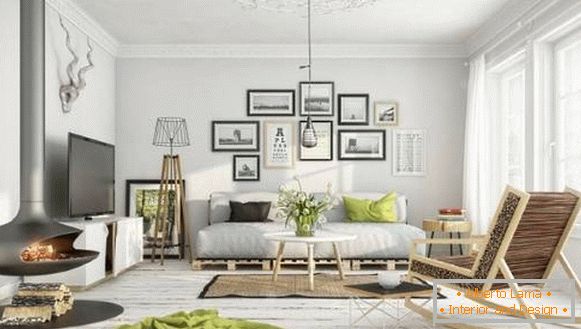 Návrh obývacej izby v súkromnom dome v škandinávskom štýle