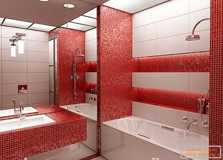 Červená mozaika v kúpeľni