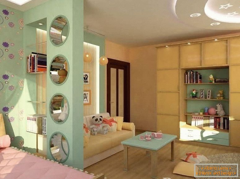 Detská izba a obývacia izba v jednej miestnosti sú oddelené sadrokartónovými priečkami