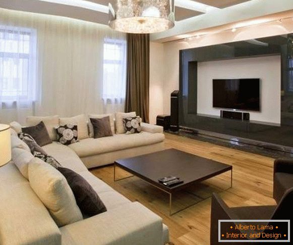 Návrh modernej obývacej izby v súkromnom dome v čiernej a bielej
