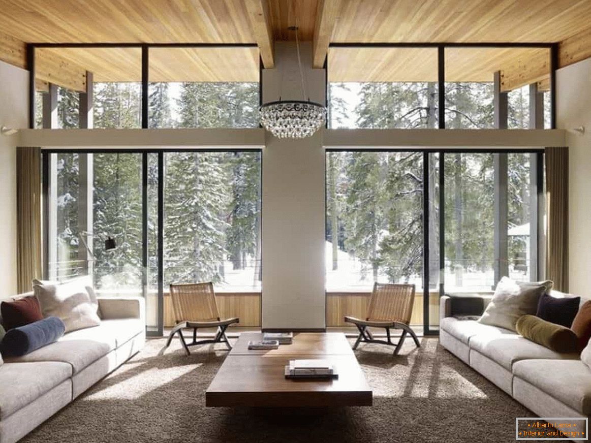 dizajn obývacej izby v drevenom dome