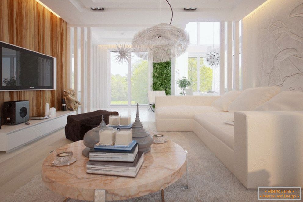 Svetlé farby v interiéri obývacej izby v štýle minimalizmu