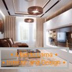 Obývacia izba s hnedým a bielym dizajnom