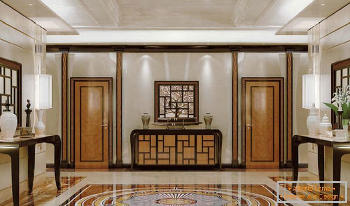 Luxusná dekorácia sály v štýle art deco s notami klasiky. Štýlový, zdokonalený interiér bez nadbytku dekoratívnych detailov je drahý a náročný.