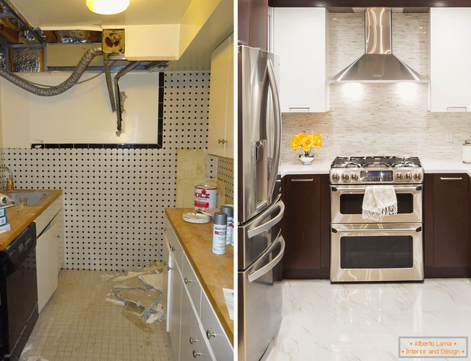 Interiérový dizajn malej kuchyne pred a po opravách