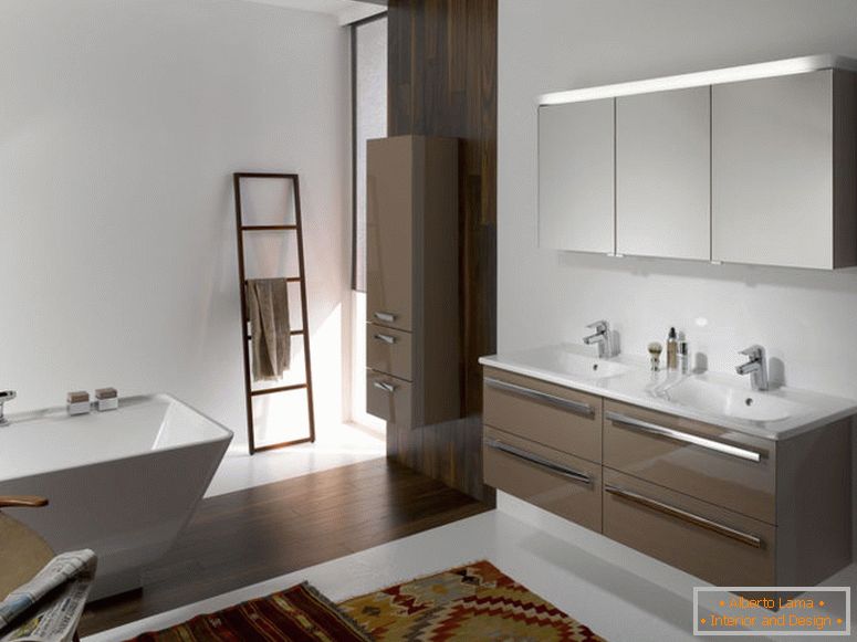 vyzývavý-Modern-kúpeľňa-design-nápady-doplnky-interiér-s-hnedo-floating-márnosť, skriňa, po dvoch-bielo-umývadlo-i-chróm batérie-plus-nástenná-obdĺžnik-zrkadlovo also- biela-stojace-b