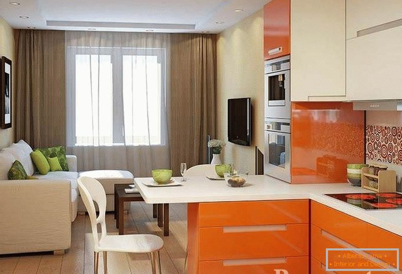 Oranžová farba v interiéri kuchyne