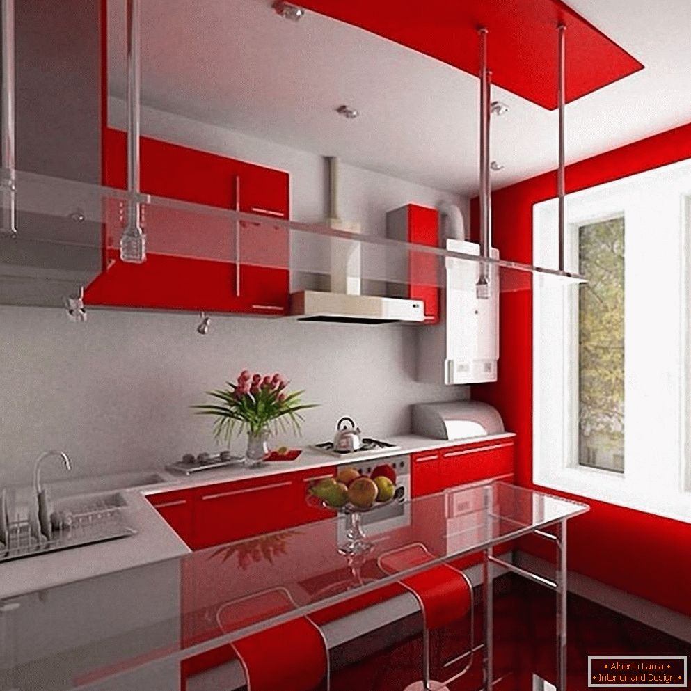 Kuchyňa s červeným interiérom
