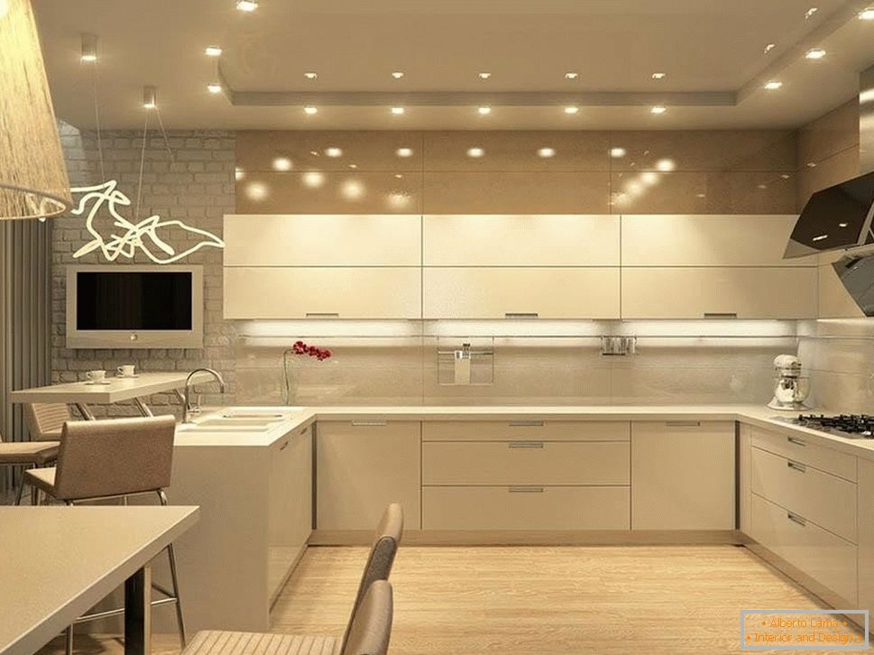 Kuchynský interiér v svetlej béžovej farbe