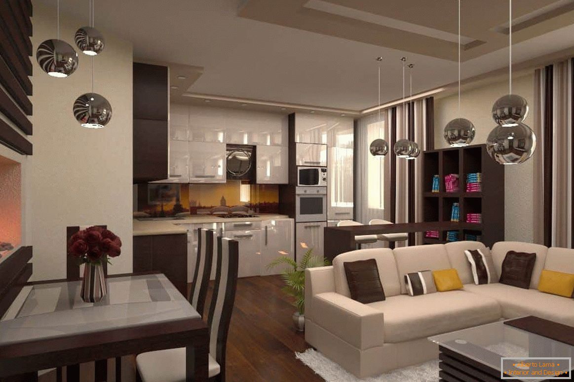 Obývacia izba s funkčnými priestormi - kuchyňa + jedáleň