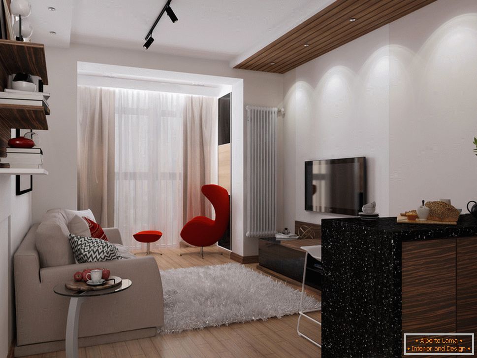Bytový dizajn 30 m2 m s červenými akcentmi - фото 3