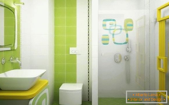Kombinovaná kúpeľňa v zelenej farbe a sprchovacia miestnosť