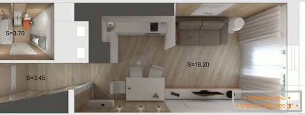 dizajn malého štúdio-bytu 25 кв м 
