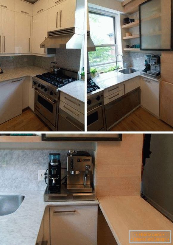 Malá kuchyňa v Khrushchev je - minimalistický dizajn na fotografii