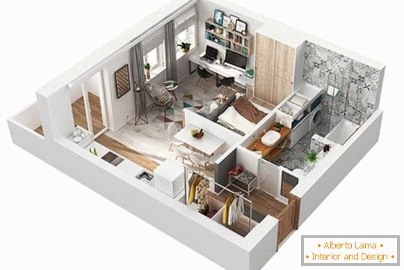 Plánovanie 3D projektu jednoizbový byt 40 m2