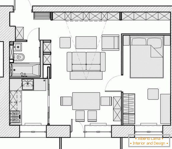 Bytový dizajn 40 m2 - rozloženie miestností