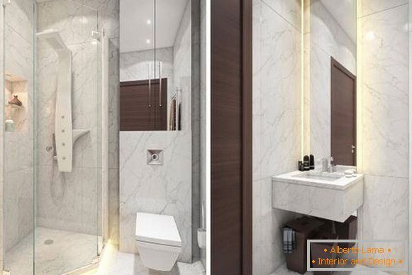 Mramorová kúpeľňa v dizajne 1-izbového bytu