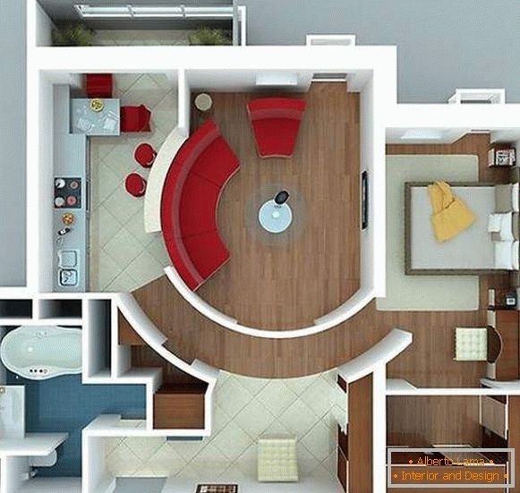 Dizajnový projekt apartmánu s 1 spálňou a samostatnou spálňou