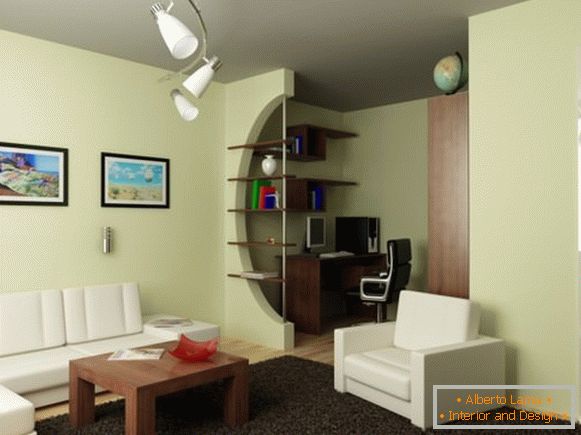 Navrhnite jednoizbový apartmán s pracovným priestorom - rozdelený na dve zóny
