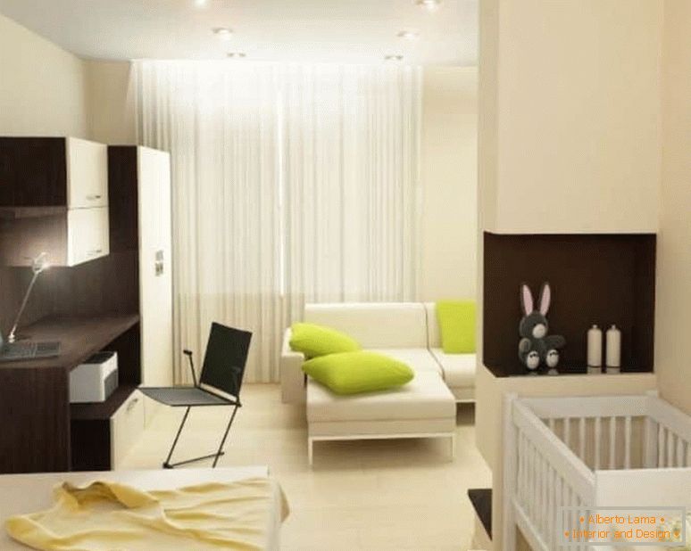 Dizajn jednoizbového bytu pre rodinu
