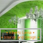 Zelená farba v interiéri obývacej izby