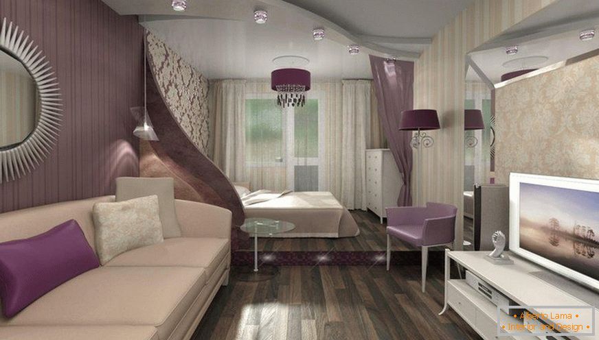 Lilac vo vnútri spálne-obývacia izba 18 m²