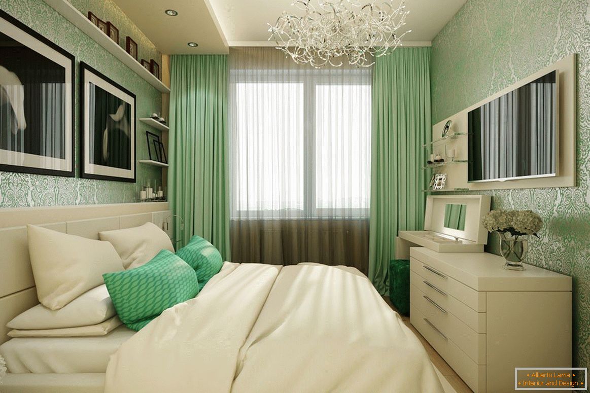 Spálňa v béžovo-zelenej farbe