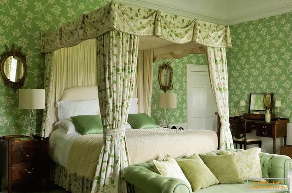 Interiér spálne v zelených farbách