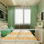 Elegantný interiér spálne v zelenej a bielej farbe