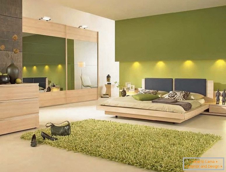 Interiér spálne v zelených farbách с подсветкой 