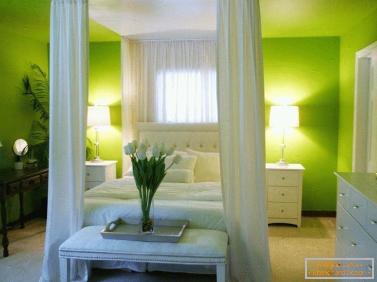 osvetlenie в спальне зеленого цвета