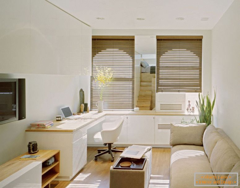 moderný elegantný-small-apartments-design, ktorý-má-bielo-moderné betónové steny-can-be-dekor-s-moderným hnedo-pohovky, ktoré-je-add-the-krása-inside