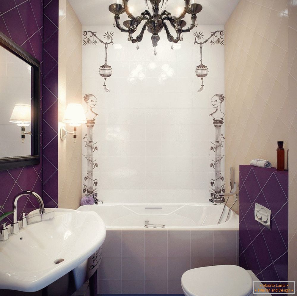 Dokončenie úzkej kúpeľne s fialovými dlaždicami