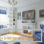 Modrá farba zriedi biely interiér