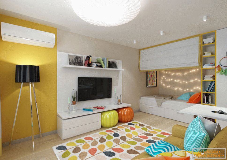 Farebný interiérový dizajn malého bytu